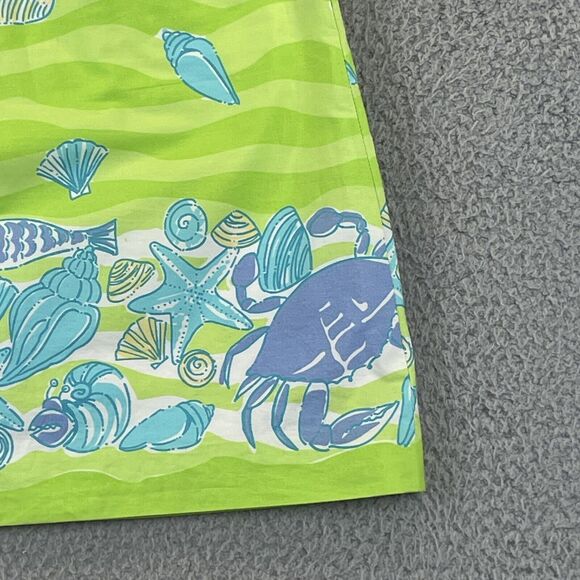 Lilly Pulitzer Skirt 0P Beachy Seashell Crab Print A-Line Skirt Green Blue VTG - Picture 7 of 11